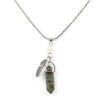 BL6837AST – Necklace 10 Natural Stone Assortment Silver Chain With Feather And Natural Stone Pendant 7