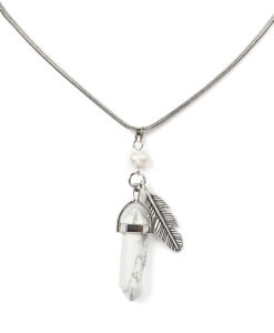 BL6837AST - Necklace 10 Natural Stone Assortment Silver Chain With Feather And Natural Stone Pendant