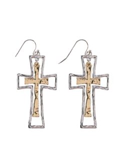 Two Tone Cutout Double Cross Earrings, 2 Assorted