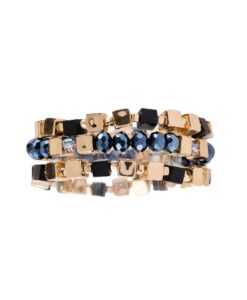 3 Row Cubic Stone And Crystal Bead Stretch Bracelet, 3 Assorted