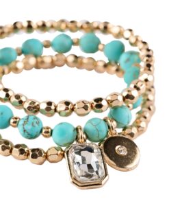 3 Row Stone And Crystal Charm Stretch Bracelet, 3 Assorted