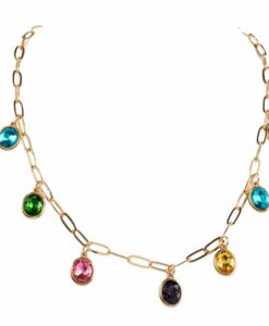 Oval Crystal Gemstone Charm Necklace