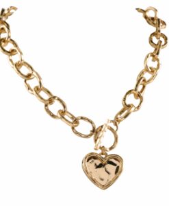Hammered Oval Chain Heart Charm Toggle Necklace