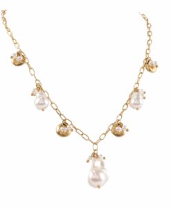 Pearl And Hammered Disc Necklace