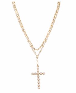 Layered Pearl Cross Pendant Necklace
