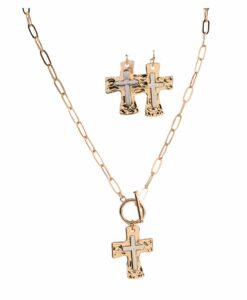 N/E Set Two Tone Hammered Cross Toggle