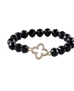 Pave Quatrefoil Crystal Bead Stretch Bracelet, 2 Assorted