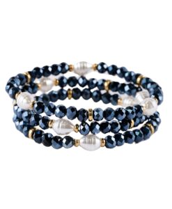 Stackable Pearl And Crystal Bead Stretch Bracelet, 3 Assorted
