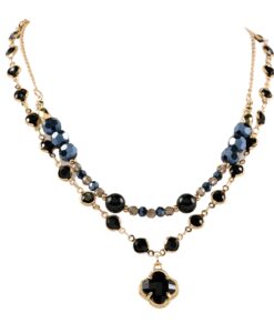 Layered Stone And Crystal Quatrefoil Pendant Necklace, 2 Assorted