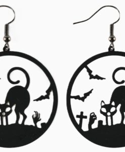 Circle Cut Out Black Cat Earrings