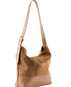 Tote Suede And Vegan Leather Trim Bag With Adjustable Buckle Strap