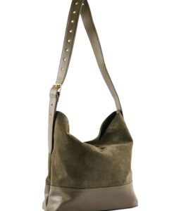 Tote Suede And Vegan Leather Trim Bag With Adjustable Buckle Strap, 2 Assorted