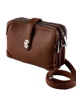 Crossbody 3 Zippered Compartments With Turn Lock Clasp Bag, 4 Assorted