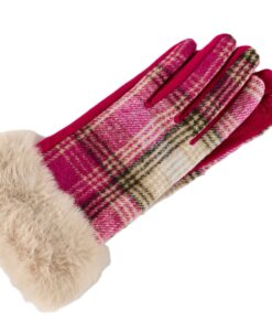 Plaid With Fur Cuff Fleece Lined Gloves, 3 Assorted