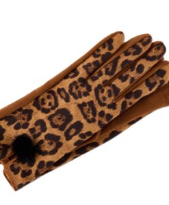 Leopard Print With Fur Ball Fleece Lined Gloves, 3 Assorted