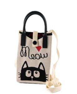 Crossbody Cat Cellphone Bag, Clip Closure, Top Handle Strap, 2 Assorted