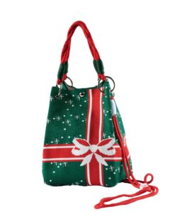 Crossbody Christmas Sweater Bucket Bag, 2 Assorted