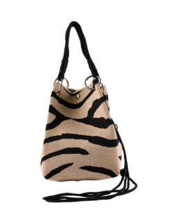 Crossbody Animal Print Sweater Bucket Bag, Top Handle, 2 Assorted