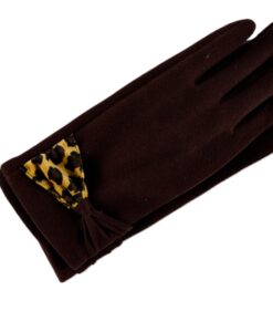 Half Leopard Print Bow Fleece Lined Gloves,2 Assorted