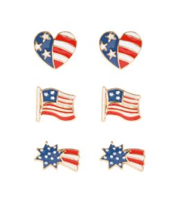 American Flag Design Earrings , 3 Pairs Per Card