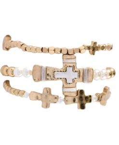 Two Tone Metal Cross Stackable Stretch Bracelet