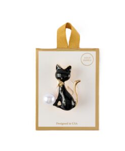 Pearl And Black Cat Brooch Pin