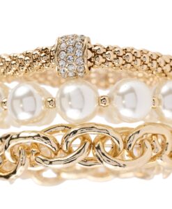 Gold And Pearl Stackable Stretch Bracelet