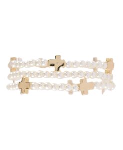 Pearl And Gold Cross Stackable Stretch Bracelet