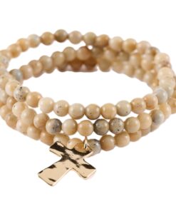 Resin Bead And Cross Stackable Stretch Bracelet