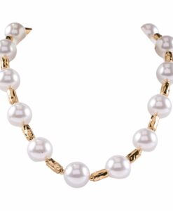 Pearl And Gold Bar Beaded Necklace