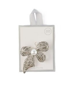 Rhinestone And Pearl Bow Brooch Pin