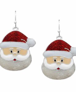 Glittery Santa Head With Hat Earrings
