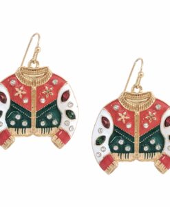 Rhinestone And Epoxy Christmas Sweater Earrings