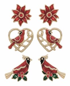 Cardinal Mix Earrings, 3 Pairs Per Card