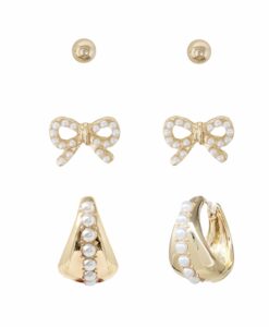 Pearl Earrings Mix, 3 Pairs Per Card