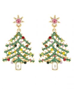Green Multicolor Crystal Christmas Tree Earrings