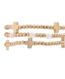 Stackable Cross And Pearl Beaded Stretch Bracelet