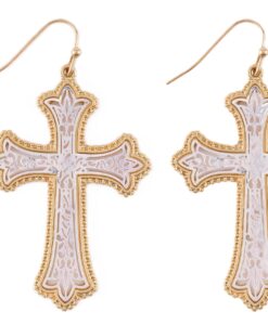 Two Tone Filigree Cross Earrings