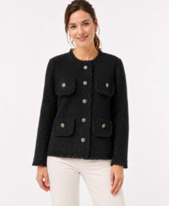 4 Pocket Fringe Trim Blazer Jacket