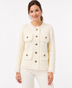 4 Pocket Fringe Trim Blazer Jacket, 2 Assorted