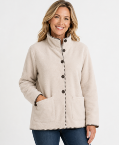 Front Pockets Blanket Stitch Trim Button Jacket, 3 Assorted