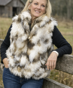 Long Multicolor Vegan Rabbit Fur Vest