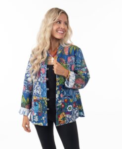 Jacket Quilted Blue Print With Pockets,  Reversible