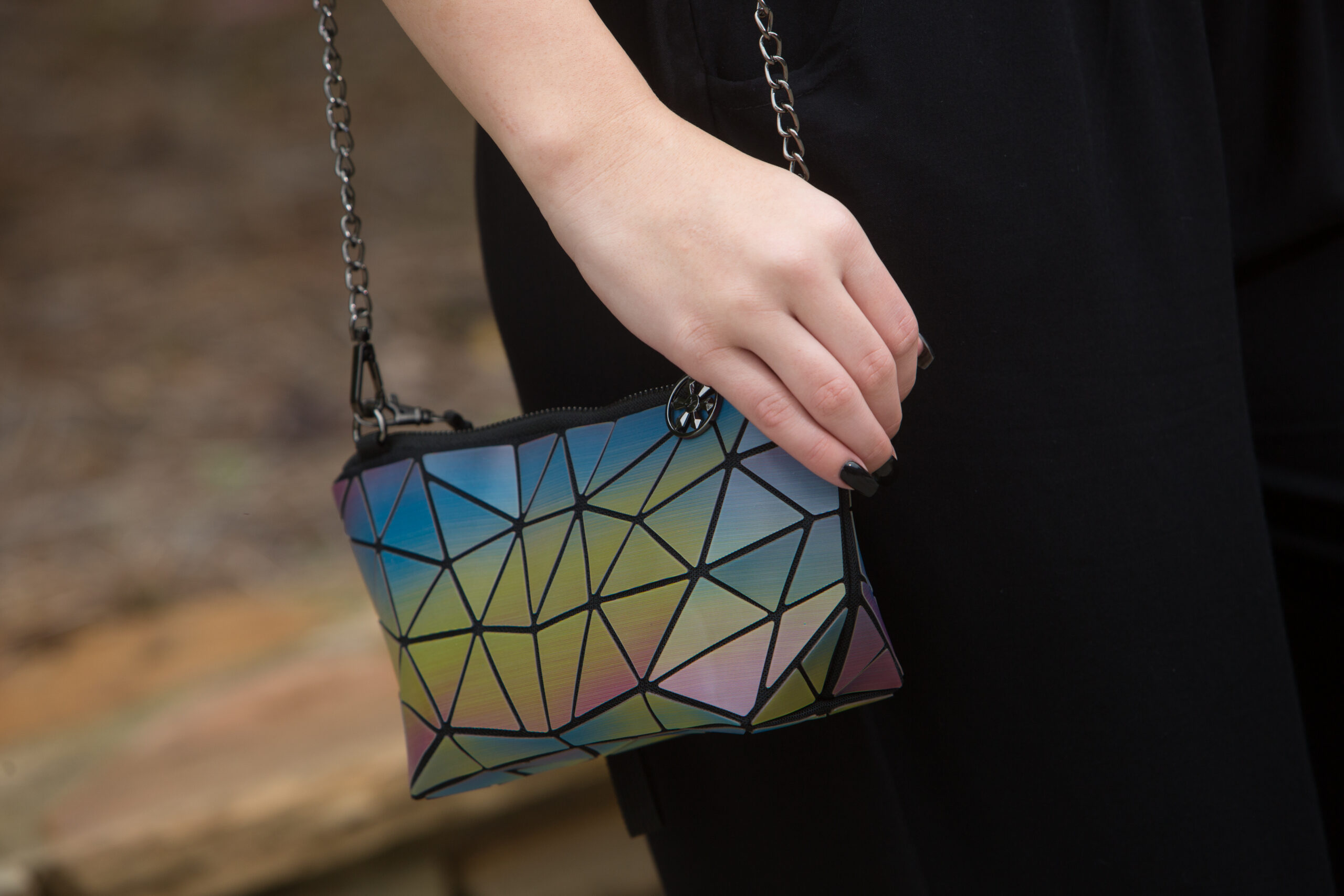 Mini Geometric Pattern Buckle Decor Circle Bag With Bag Charm